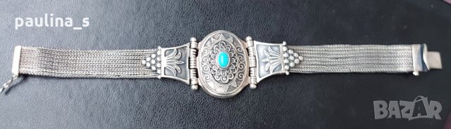 Стара сребърна гривна с тюркоаз проба 925 , снимка 3 - Гривни - 34974080