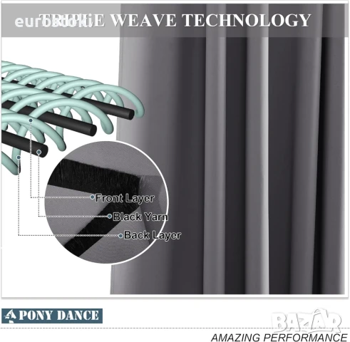 PONY DANCE Комплект от 2 бр. завеси за спалня, непрозрачни,  В 145 x Ш 140 см. Зимни завеси, плътно , снимка 7 - Пердета и завеси - 51344870