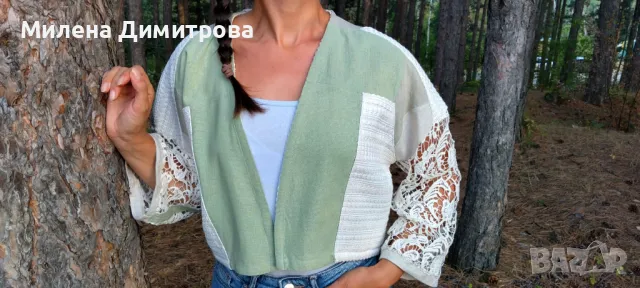 Късо кимоно от лен и дантела , снимка 6 - Сака - 48880144