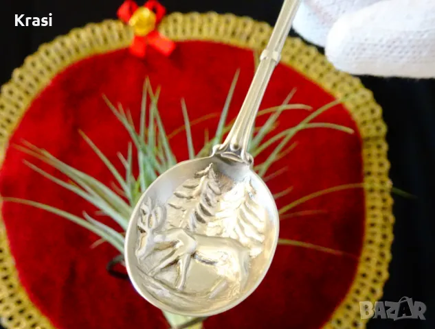 Посребрена лъжица с Елен,Замък,Люксенбург, снимка 2 - Прибори за хранене, готвене и сервиране - 47590276