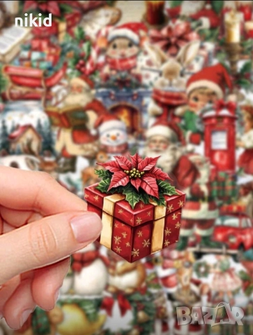 50 бр прозрачни Коледни самозалепващи лепенки стикери за украса декор картонена торта и др, снимка 7 - Други - 52472426