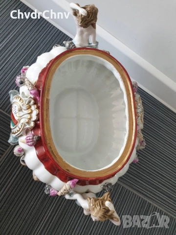 Meissen 37см-7кг/голяма стара Майсен порцеланова фигурална кутия с капак/супник, снимка 4 - Антикварни и старинни предмети - 51531969