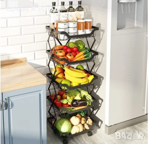 Сгъваем Метален Стелаж на Пет нива на Колелца , снимка 4 - Етажерки - 51387395