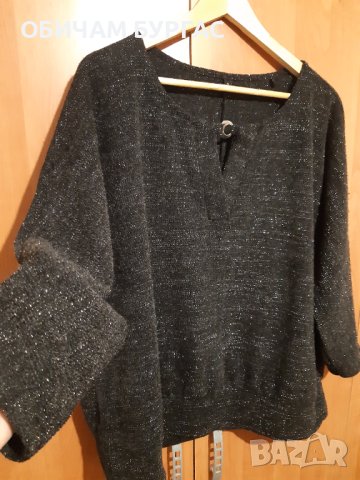 3-4XL НОВА ПРЕКРАСНА ЧЕРНА БЛУЗКА СЪС СРЕБРИСТА НИШКА ОТ СРЕДНО ПЛЪТНО ЕЛАСТИЧНО ПЛЕТИВО , снимка 5 - Блузи с дълъг ръкав и пуловери - 43171873