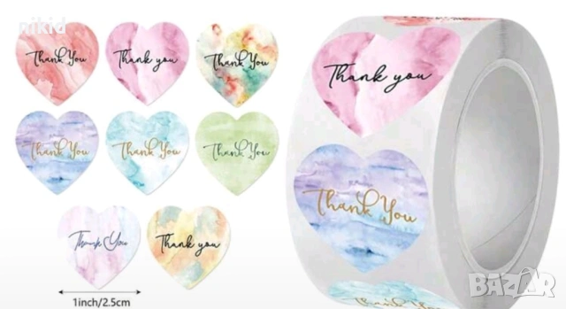 100 бр Thank You различни сърце малки самозалепващи лепенки стикери за ръчна изработка за подарък, снимка 6 - Други - 23119894