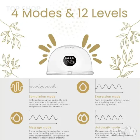 Starlee S39 Електрическа помпа за кърма, акумулаторна с приложение, 4 режима, 12 нива, 24 mm фланец, снимка 8 - Помпи за кърма - 49566676