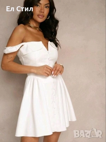 📌#Бяла елегантна #рокля със секси деколте 95% полиестер 5% ликра С  М  Л 37 евро, снимка 2 - Рокли - 53472046