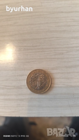 Описание Рядка монета 1 евро 1999г. Франция с дърво на живота, снимка 2 - Други ценни предмети - 53172138