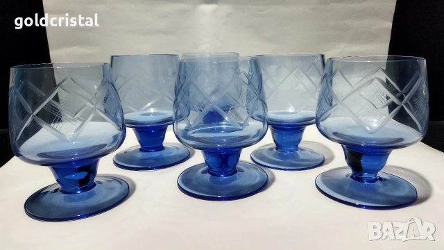 Стари стъклени чаши кобалт, снимка 1 - Антикварни и старинни предмети - 19293165