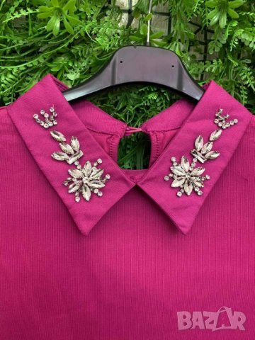 Нов модел ! Блузка трико с яка ,декорирана с нежни камъчета , снимка 9 - Блузи с дълъг ръкав и пуловери - 42326455