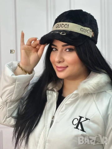 Пухена шапка с козирка gucci, снимка 3 - Шапки - 51427031