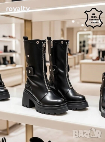 Боти на ток - черна ЕСТЕСТВЕНА кожа, снимка 2 - Дамски боти - 53282443