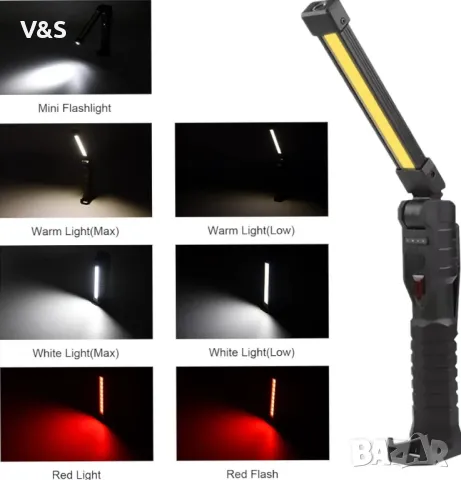  2 броя LED акумулаторни COB работни светлини Фенерчета със скрита долна кука и магнит, 5000m, снимка 4 - Лед осветление - 47960344