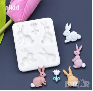 Зайче заек зайци лале силиконов молд форма фондан декор украса
