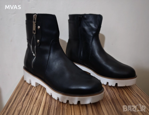 Нови дамски боти естествена кожа - 45% черни на платформа 36 размер