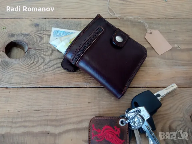 Ръчно изработен мъжки кожен портфейл, кожено портмоне , снимка 1