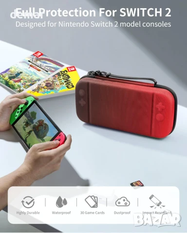 Защитен калъф за Nintendo Switch 2 2025 за пътуване, протектор за екран, червено и черно, снимка 5 - Аксесоари - 50757683