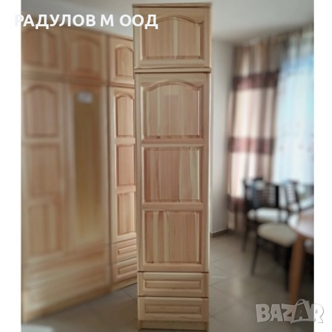 Еднокрилен гардероб масив чам с надстройка и 2 чекмеджета / 33007, снимка 2 - Гардероби - 52008633