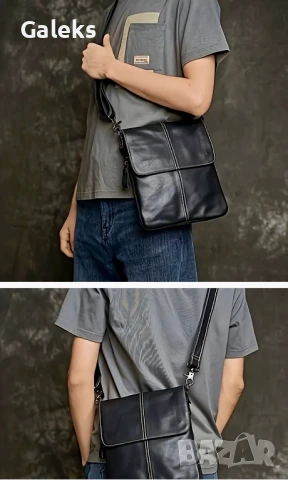 Луксозна, Слим” Кожена мъжка чанта с кръстна инкрустация в Черно и бяло!, снимка 5 - Чанти - 50647973