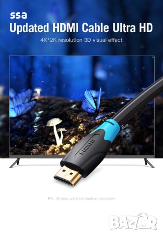 Vention Кабел HDMI v2.0 M / M 4K/60Hz Gold - 2M Black - AACBH, снимка 6 - Кабели и адаптери - 43416488