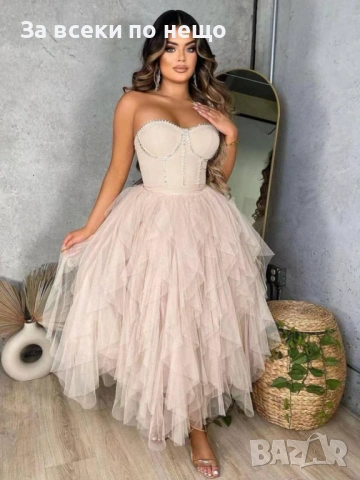 Детска Официална Рокля С Перли И Тюл - 2 Цвята Код Pink5