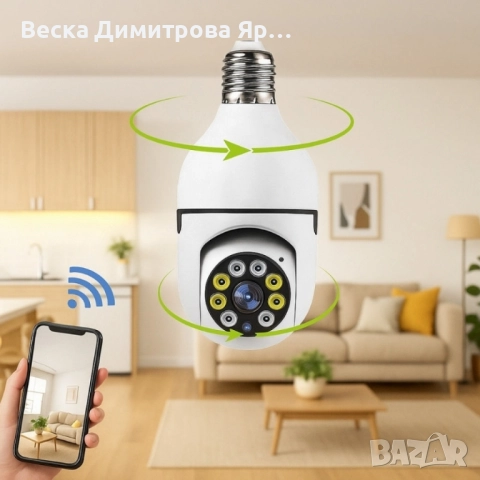 WiFi Панорамна IP Камера LYLÚ 360° във форма на крушка с нощно виждане и автоматично проследяване, снимка 6 - IP камери - 51553561