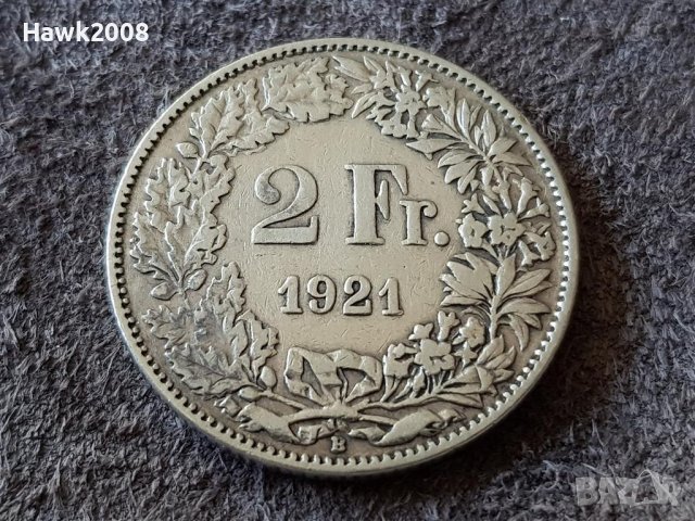 2 франка 1921 Швейцария СРЕБЪРНИ сребърна монета сребро