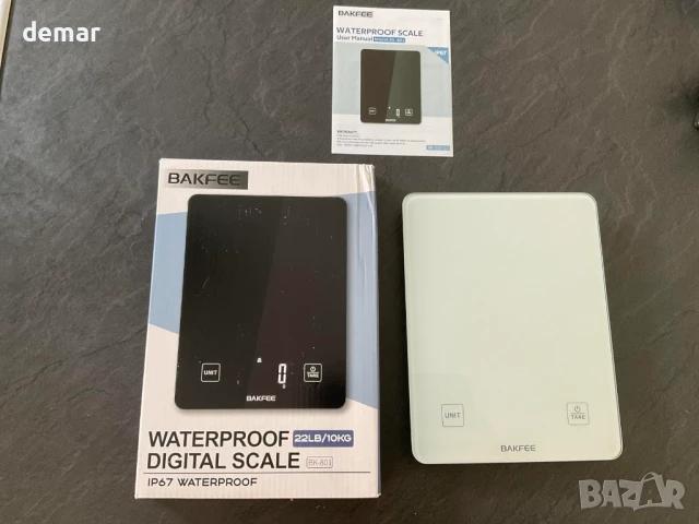 BAKFEE Водоустойчива кухненска везна IP67 със стъклена повърхност, 10 кг хранителна везна, бяла, снимка 3 - Други стоки за дома - 50796096