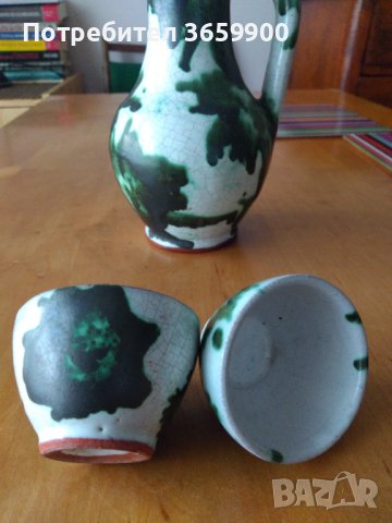 Стари калени каничка и 2 чаши,рисувани, снимка 5 - Сервизи - 40267776