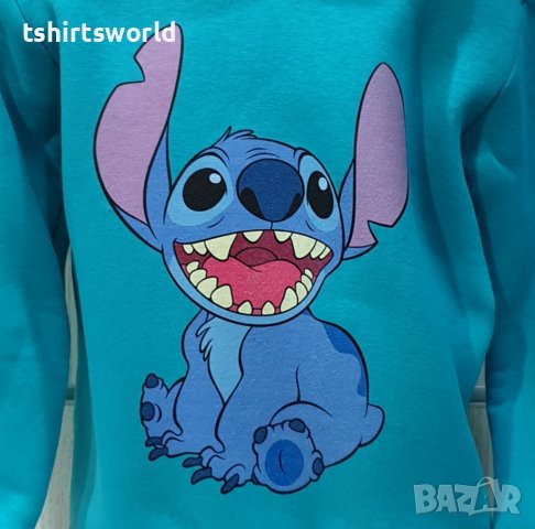Нов детски суичър с дигитален печат Стич (Stitch) в зелен цвят, снимка 2 - Детски анцузи и суичери - 38906954