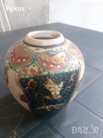 Красива стара ваза порцелан Сатцума Satsuma, снимка 2 - Антикварни и старинни предмети - 53307554