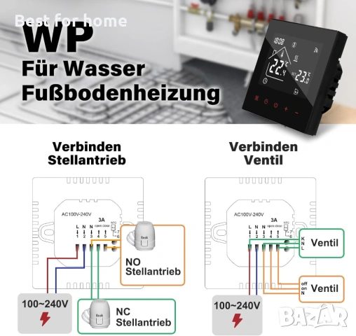 Beok WiFi стаен термостат за подово отопление, снимка 4 - Друга електроника - 53047265