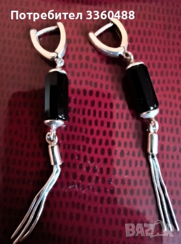 продавам сребърни обеци с оникс , снимка 3 - Обеци - 52264863