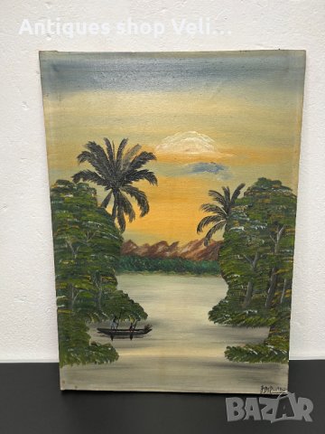 Африканска картина с масивна рамка №4885, снимка 3 - Антикварни и старинни предмети - 43712496