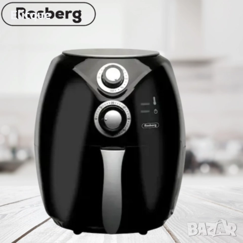 Фритюрник AirFryer Rosberg Premium, 1600W, 3л., Горещ въздух, Таймер, до 200°C, Черен