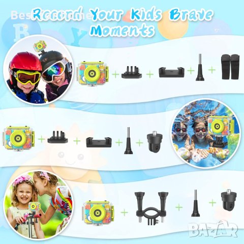 Детска екшън камера комплект водоустойчив калъф, аксесоари и 32GB SD карта, снимка 7 - Фотоапарати - 43904934