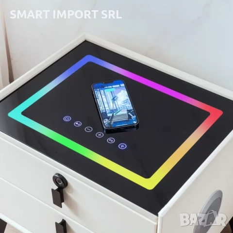Смарт нощно шкафче Smart Heater LED, Bluetooth, безжично зареждане, бял, снимка 2 - Шкафове - 51996750