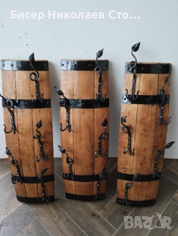 Красиви закачалки изработени от автентични реставрирани бурета с ръчно ковани куки с елементи листа , снимка 8 - Декорация за дома - 44097295