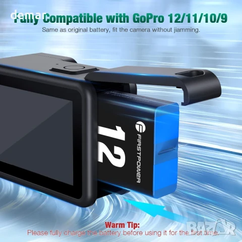 FirstPower Hero 12/11/10/9 Батерии 3 броя 2250mAh и бързо зарядно с три слота, USB, снимка 2 - Батерии, зарядни - 51190382