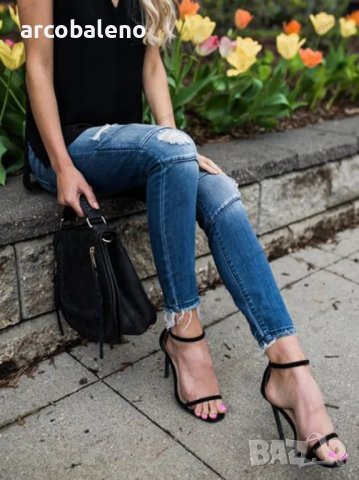 Дамски вталени плисирани унищожени еластични пени дънки, 3цвята, снимка 5 - Дънки - 40027375