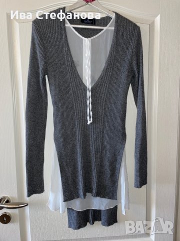 Страхотен сив пуловер рипс с бяла риза Blue Joint Италия , снимка 8 - Блузи с дълъг ръкав и пуловери - 39488837
