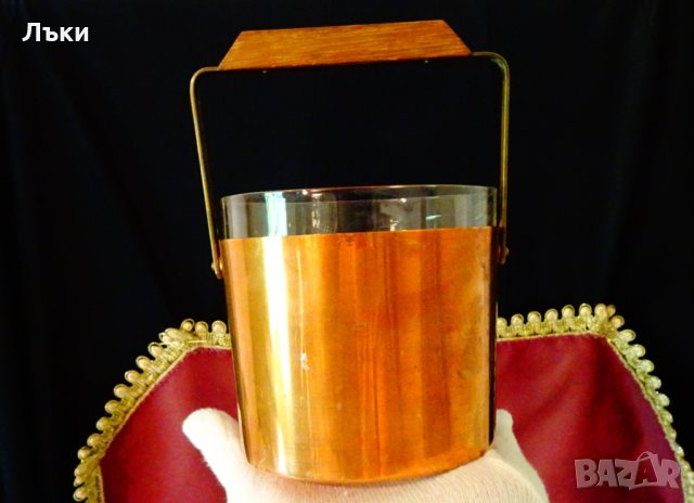 Меден съд за лед,кошница,чиста червена мед плюс стъклен съд. , снимка 2 - Антикварни и старинни предмети - 33341056
