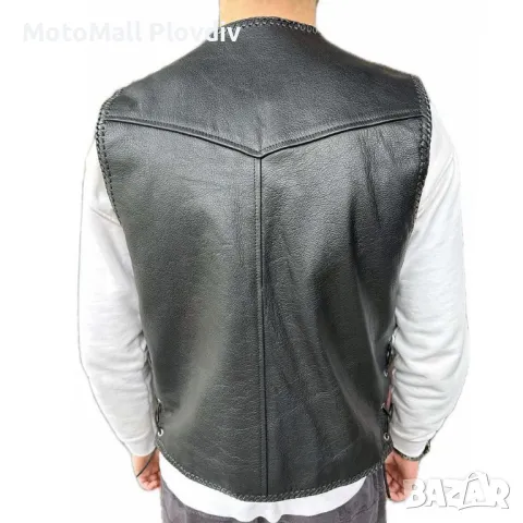 Кожен Елек MotoMall NEW ROCK с връзки черен клубен мото чопър рокер, снимка 2 - Аксесоари и консумативи - 48701011