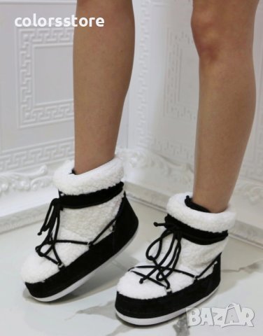 Апрески на платформа - бяло с черно велур - NS80