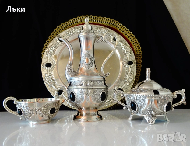 Посребрена медна кана за кафе,вино,рози,оникс. , снимка 6 - Антикварни и старинни предмети - 51780757