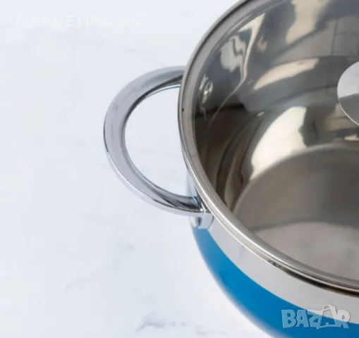 Комплект тенджери Bohmann от 8 части от висококачествена неръждаема стомана в елегантен син дизайн, снимка 4 - Съдове за готвене - 50409031