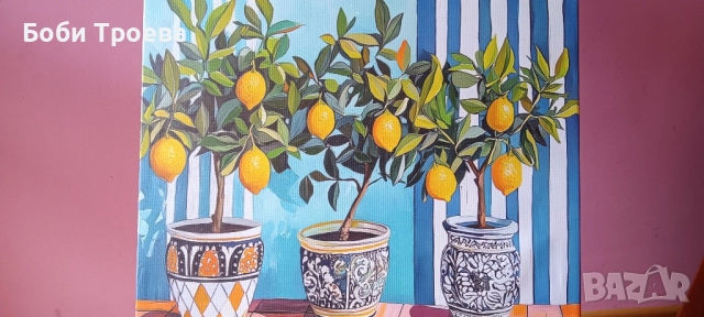 Винтидж Лимоново Дърво на Платно- Рамкирана Принт, Модерен Класически Арт Деко Стил, снимка 2 - Картини - 52037976