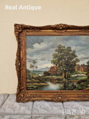 Страхотна антикварна авторска холандска картина масло върху платно , снимка 5 - Картини - 50475793