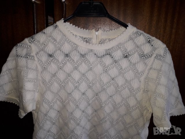Дантелена бяла блуза къс ръкав, снимка 2 - Блузи с дълъг ръкав и пуловери - 33281258