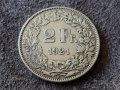 2 франка 1921 Швейцария СРЕБЪРНИ сребърна монета сребро, снимка 1 - Нумизматика и бонистика - 39771575